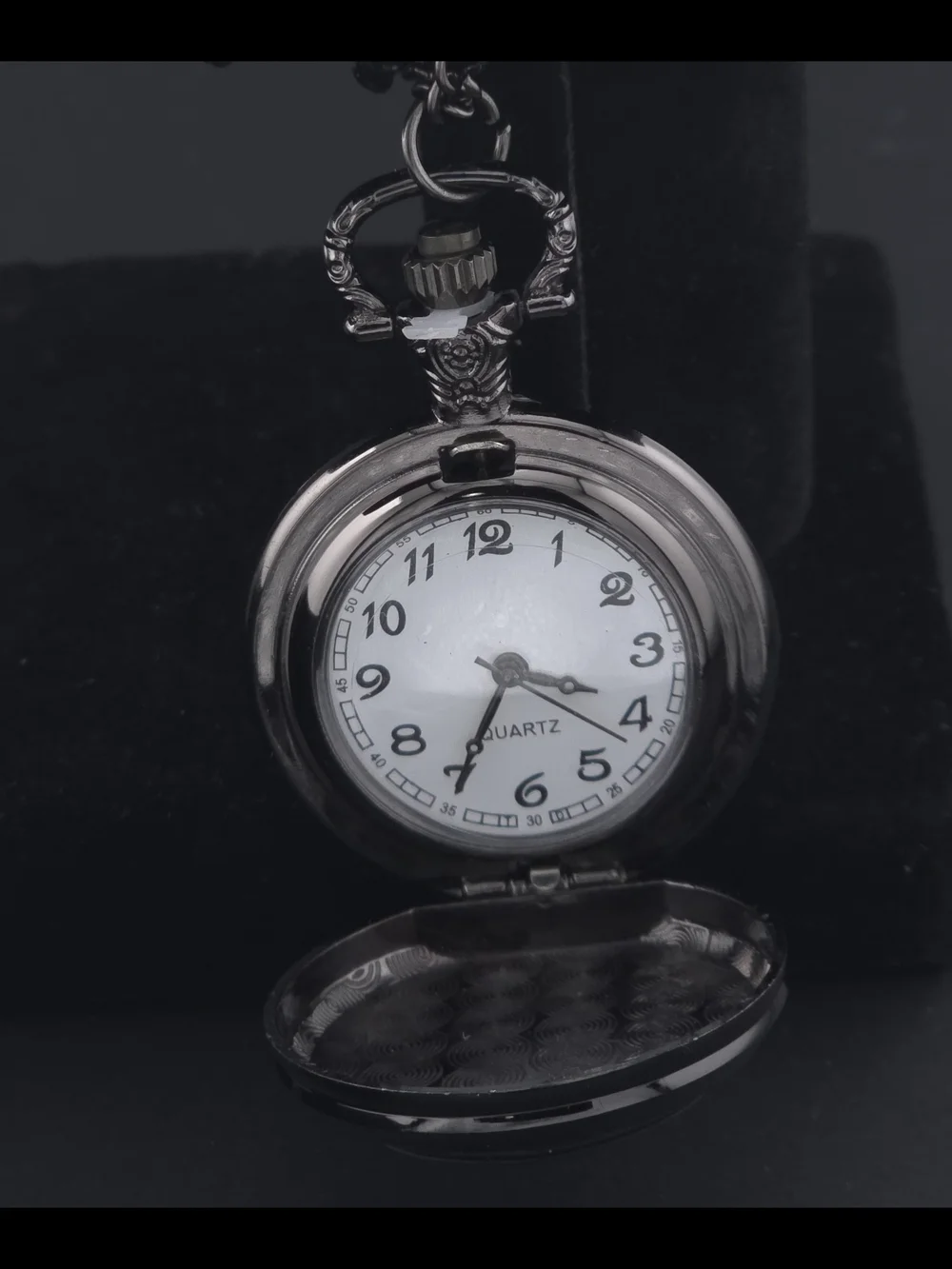 Black Pocket Watch Necklace  with American Flag Wolf Design